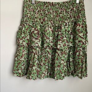 Anthropologie Green and Brown Mini Skirt